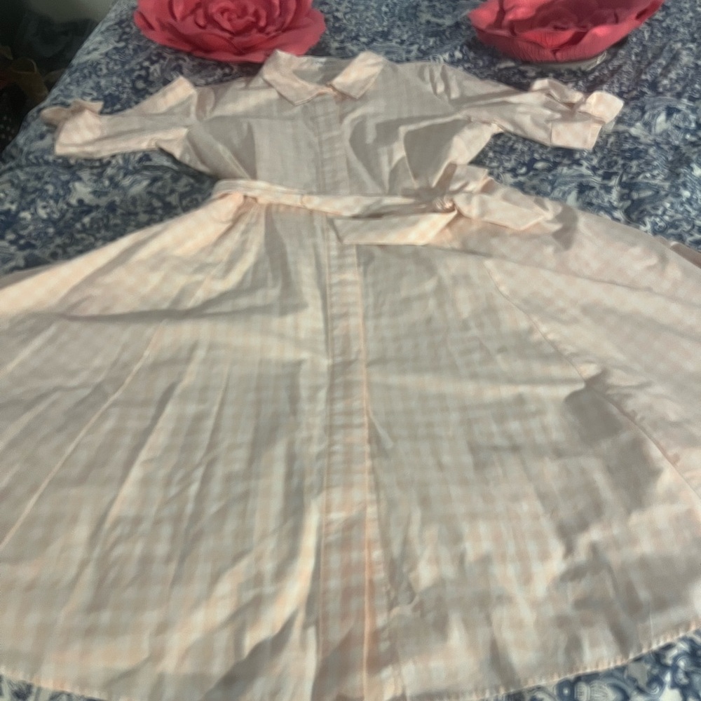 Calvin Klein Peach and White Checkered Dress